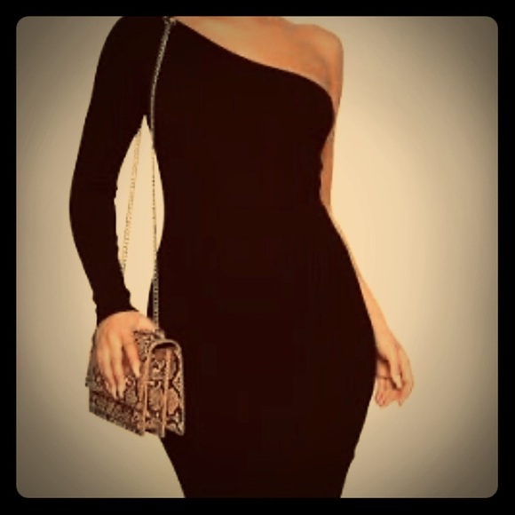 - Black velvet one sleeve dress - Picture 1 of 3